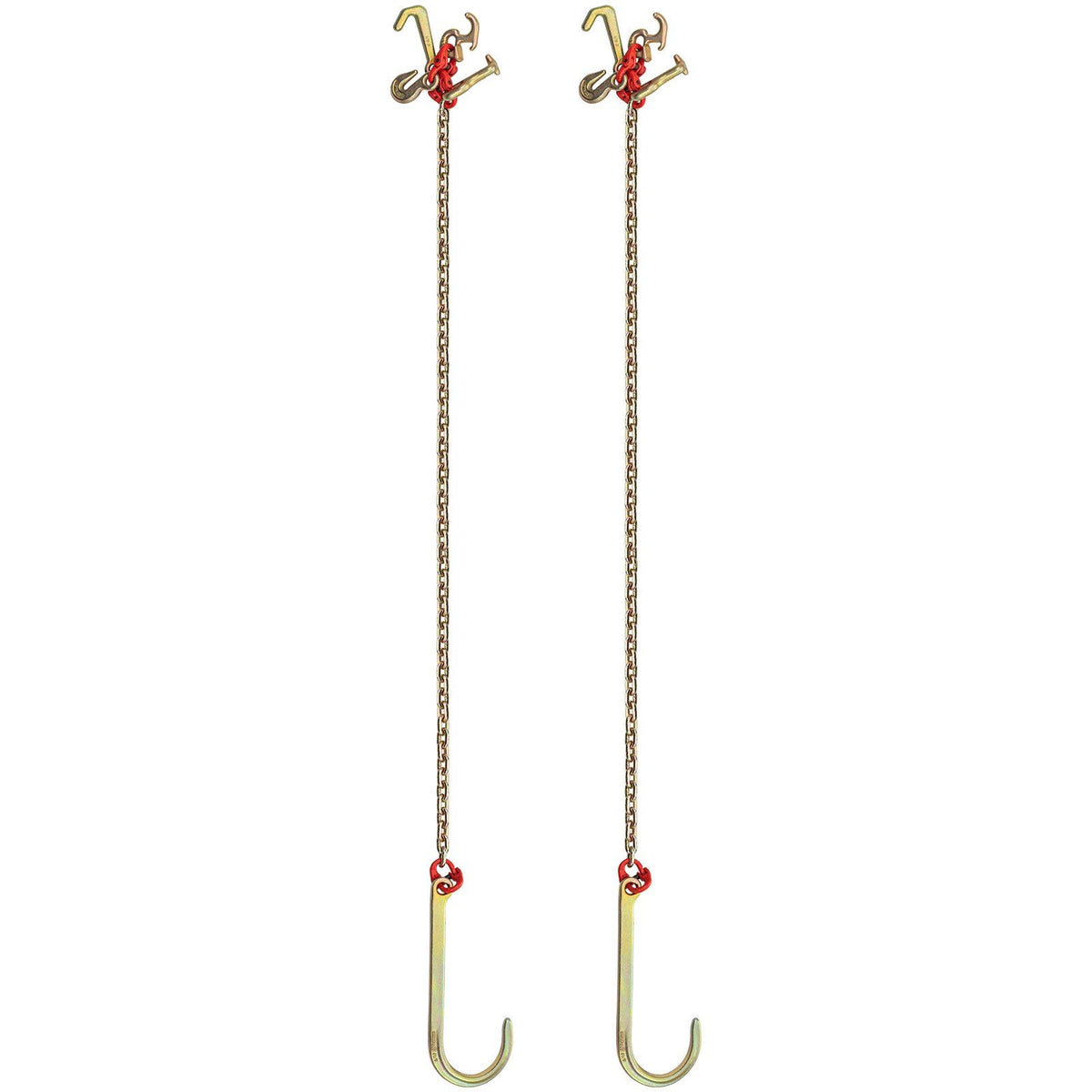 J Hook Chain, 2PCS 8 mm x 300 cm G80 Long Shank J Hook Tow Chain with RTJ Cluster Hook & Grab Hook, 2448 kg V952-SZGLRTJ51610FT001V0