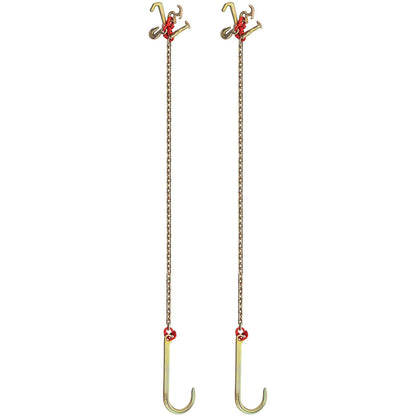 J Hook Chain, 2PCS 8 mm x 300 cm G80 Long Shank J Hook Tow Chain with RTJ Cluster Hook & Grab Hook, 2448 kg V952-SZGLRTJ51610FT001V0