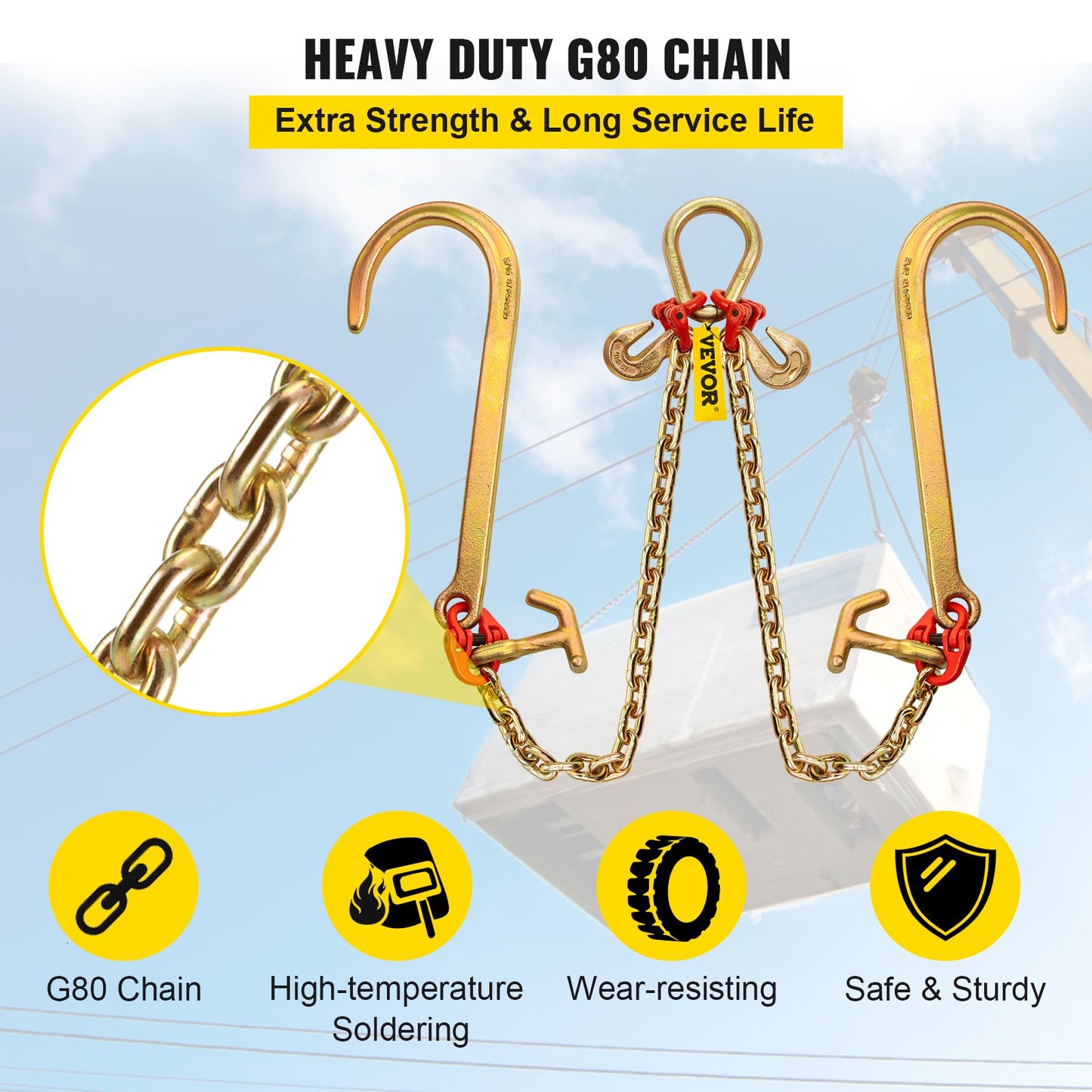 V Bridle Chain, 5/16 in x 2 ft Tow Chain Bridle, Grade 80 V-Bridle Transport Chain, 9260 Lbs Break Strength V952-SZGLTJ5162FT00001V0