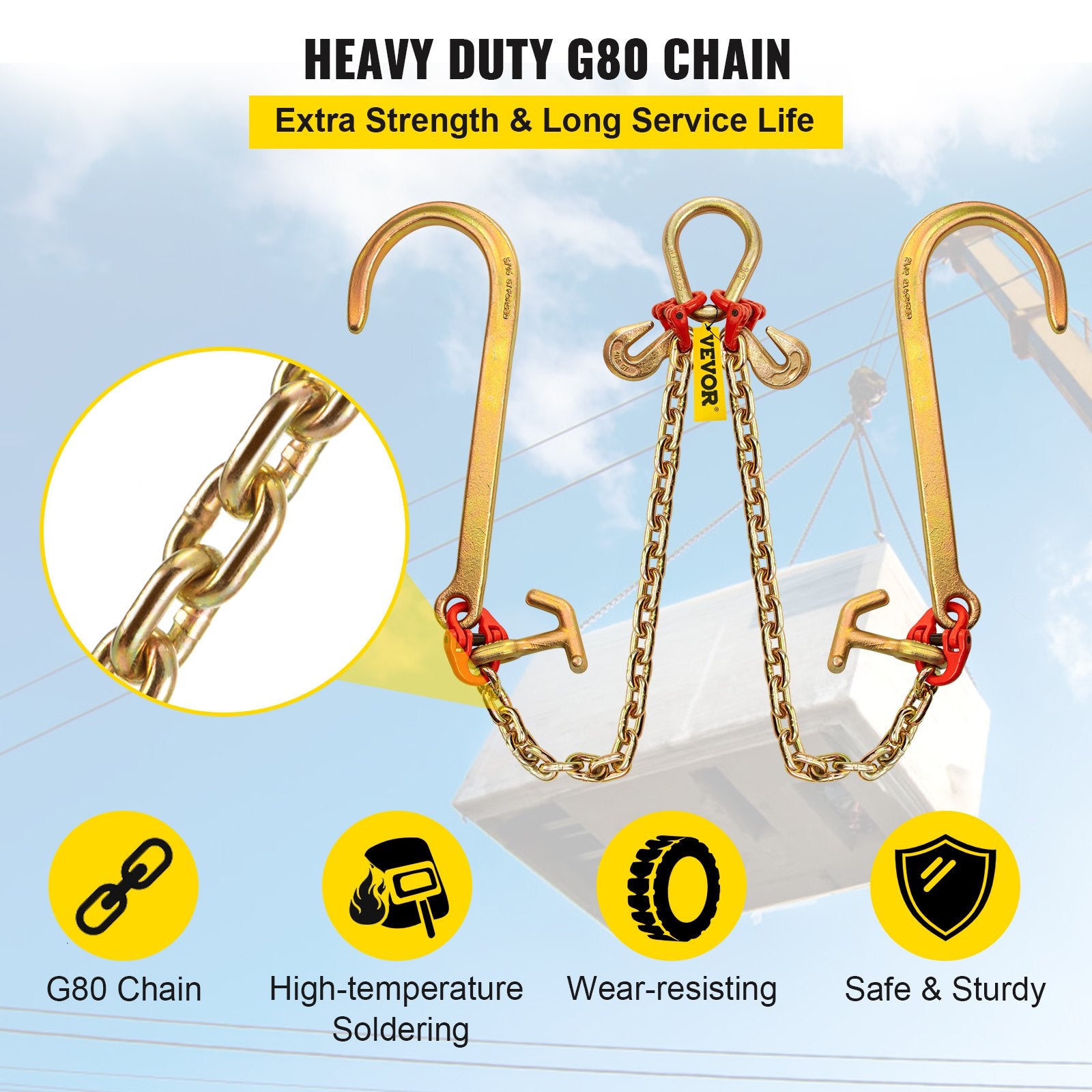 V Bridle Chain, 5/16 in x 2 ft Tow Chain Bridle, Grade 80 V-Bridle Transport Chain, 9260 Lbs Break Strength V952-SZGLTJ5162FT00001V0