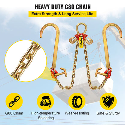 V Bridle Chain, 5/16 in x 2 ft Tow Chain Bridle, Grade 80 V-Bridle Transport Chain, 9260 Lbs Break Strength V952-SZGLTJ5162FT00001V0