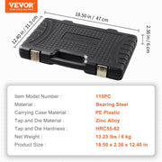 Tap and Die Set 110Pcs Metric Size M2 to M18 Bearing Steel Threading Tool V952-SZHMJZSZBY110IQY2V0