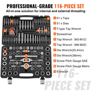 Tap and Die Set, 116-Piece Include Metric and SAE Size, Bearing Steel Taps and Dies, Essential Threading Tool V952-SZHMJZSZBY116ORORV0