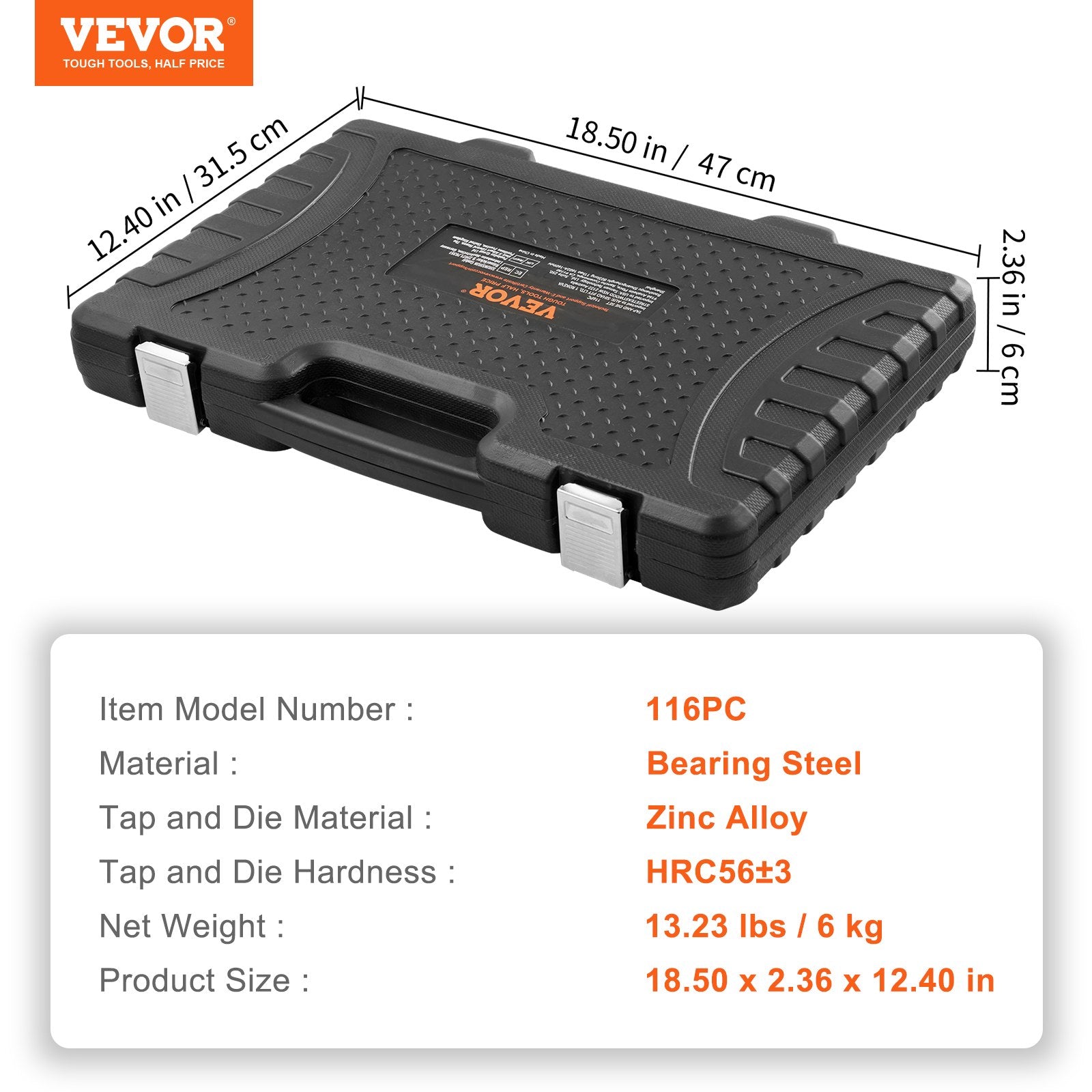 Tap and Die Set, 116-Piece Include Metric and SAE Size, Bearing Steel Taps and Dies, Essential Threading Tool V952-SZHMJZSZBY116ORORV0