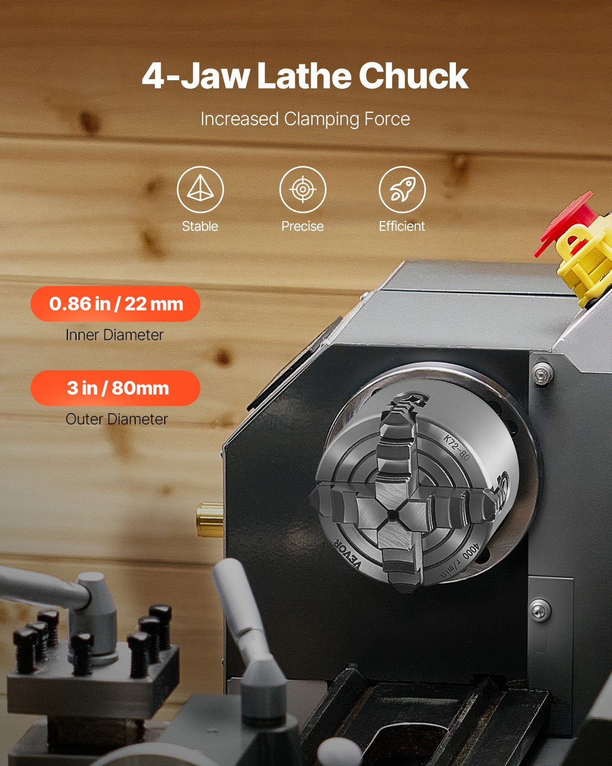 4-Jaw Lathe Chuck, 3 Inch (80 mm), 4-Jaw Chuck, 0.1-3.15 in (5-80 mm) Clamping Range with T-key Fixing Screws V952-SZKP3YC4GKZ0TVAS3V0