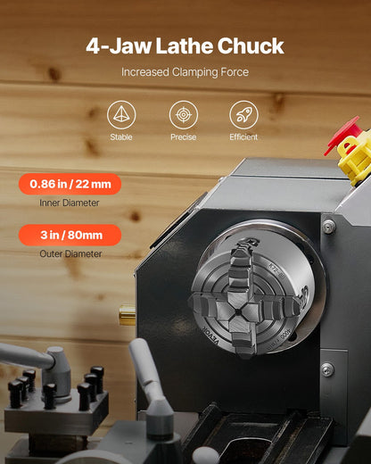 4-Jaw Lathe Chuck, 3 Inch (80 mm), 4-Jaw Chuck, 0.1-3.15 in (5-80 mm) Clamping Range with T-key Fixing Screws V952-SZKP3YC4GKZ0TVAS3V0