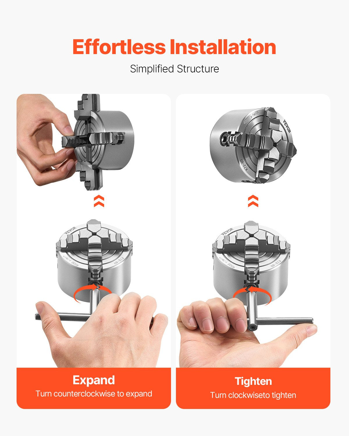 4-Jaw Lathe Chuck, 3 Inch (80 mm), 4-Jaw Chuck, 0.1-3.15 in (5-80 mm) Clamping Range with T-key Fixing Screws V952-SZKP3YC4GKZ0TVAS3V0