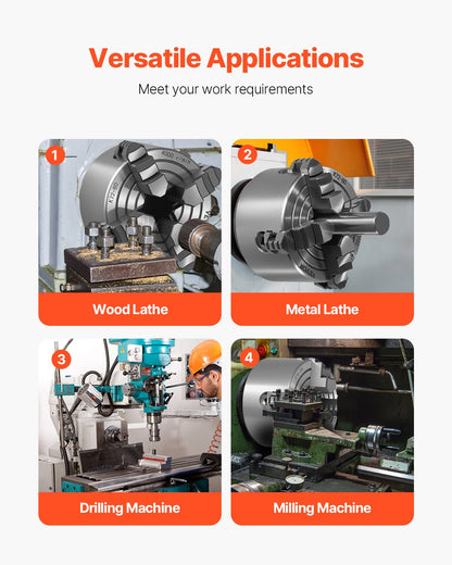 4-Jaw Lathe Chuck, 3 Inch (80 mm), 4-Jaw Chuck, 0.1-3.15 in (5-80 mm) Clamping Range with T-key Fixing Screws V952-SZKP3YC4GKZ0TVAS3V0
