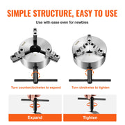 3-Jaw Lathe Chuck, 200 mm, Self-Centering Lathe Chuck, 4-200 mm Clamping Range with T-key Fixing Screws V952-SZKP8YC3G000VDWGDV0