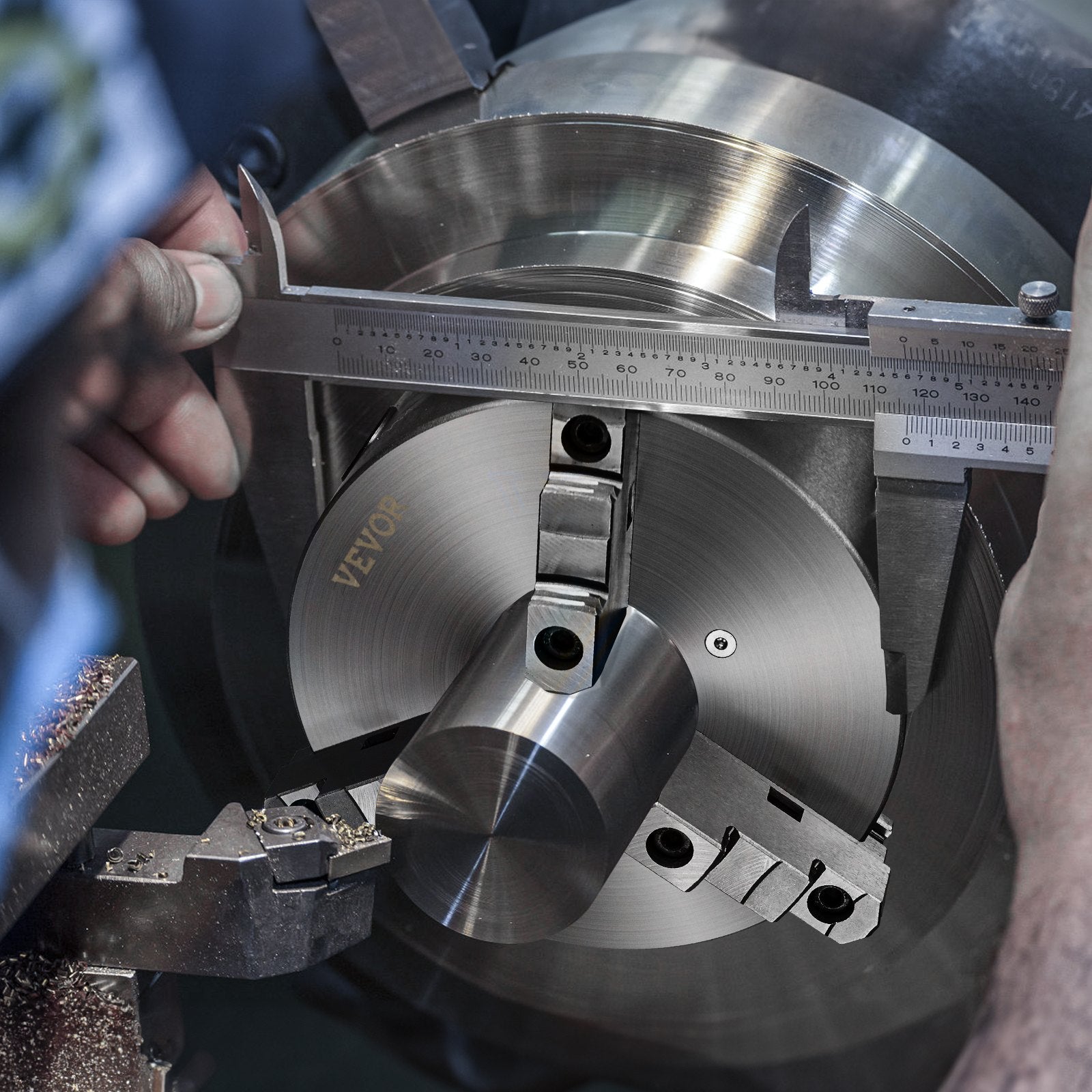 3-Jaw Lathe Chuck, 200 mm, Self-Centering Lathe Chuck, 4-200 mm Clamping Range with T-key Fixing Screws V952-SZKP8YC3G000VDWGDV0