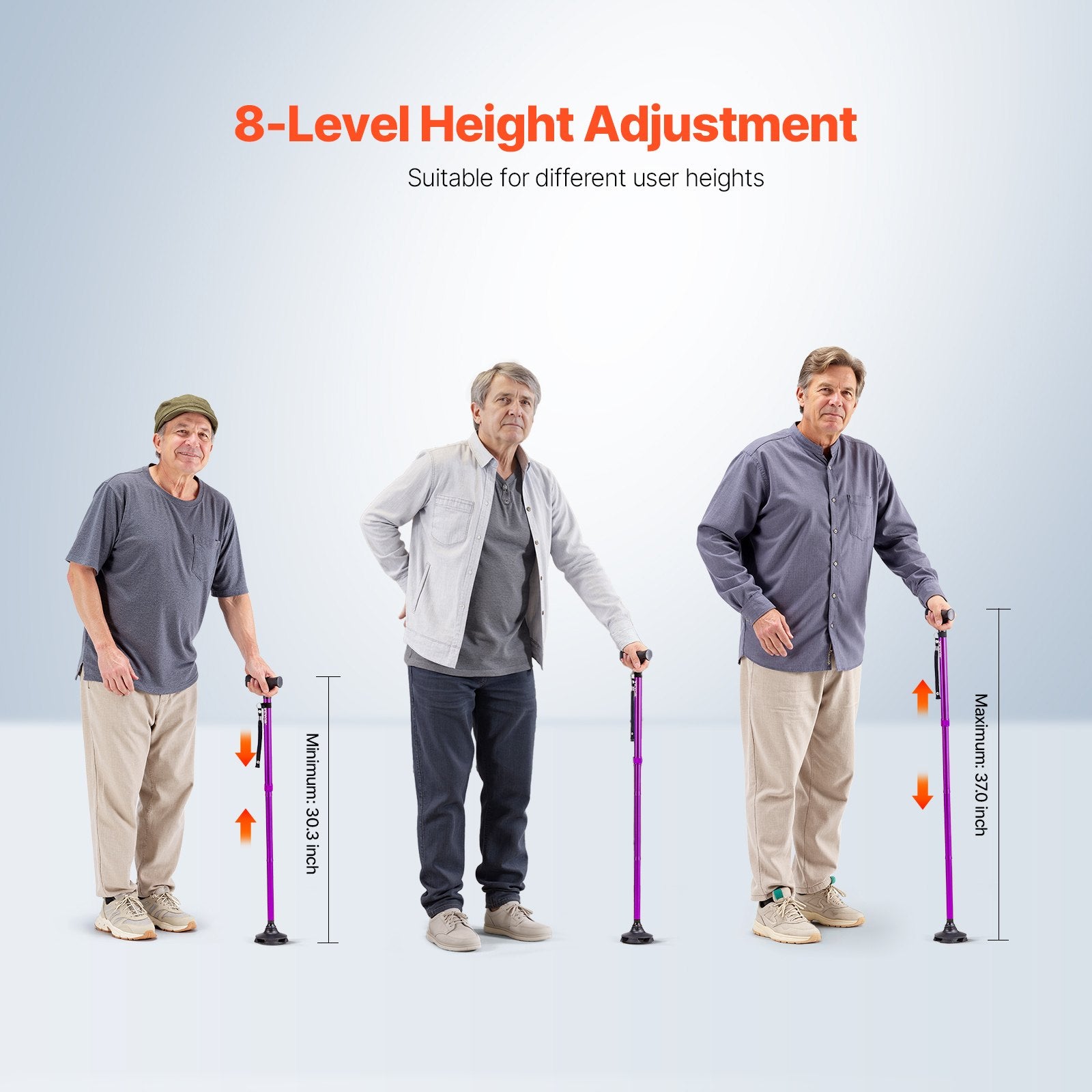 Walking Cane Folding Walking Stick 8-Level Height 4-Pronged Pivoting Base V952-SZKZD4JWXDZBSG8YLV0