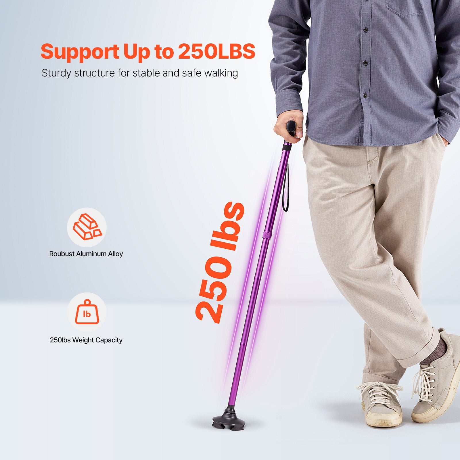Walking Cane Folding Walking Stick 8-Level Height 4-Pronged Pivoting Base V952-SZKZD4JWXDZBSG8YLV0
