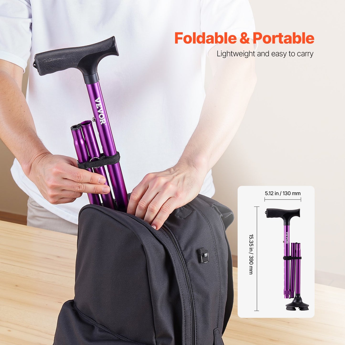 Walking Cane Folding Walking Stick 8-Level Height 4-Pronged Pivoting Base V952-SZKZD4JWXDZBSG8YLV0