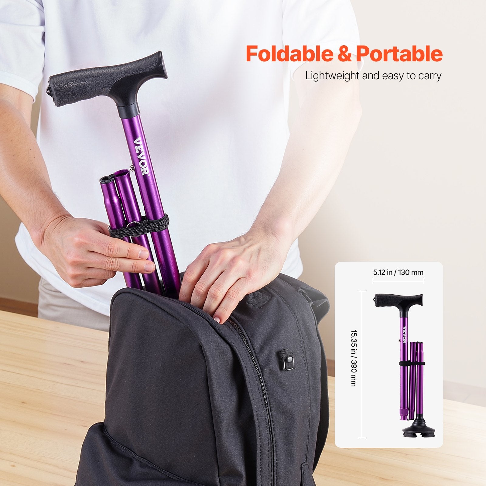 Walking Cane Folding Walking Stick 8-Level Height 4-Pronged Pivoting Base V952-SZKZD4JWXDZBSG8YLV0