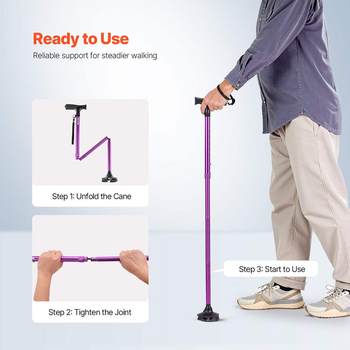 Walking Cane Folding Walking Stick 8-Level Height 4-Pronged Pivoting Base V952-SZKZD4JWXDZBSG8YLV0