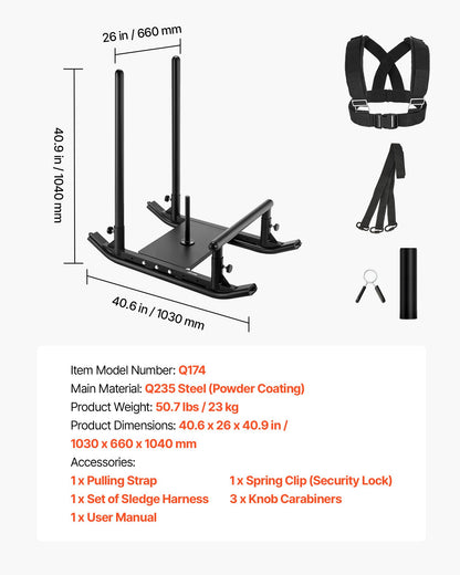 Weight Sled, Steel Power Sled, Fitness Strength Training Sleds for Athletic Exercise Speed Improvement, V952-SZXQHSSYZTZD6BWW8002V0