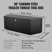 Trailer Tongue Box, Carbon Steel Tongue Box Tool Chest, Heavy Duty Trailer Box Storage with Lock and Keys, V952-T36X12X12INCHJ5V8V0