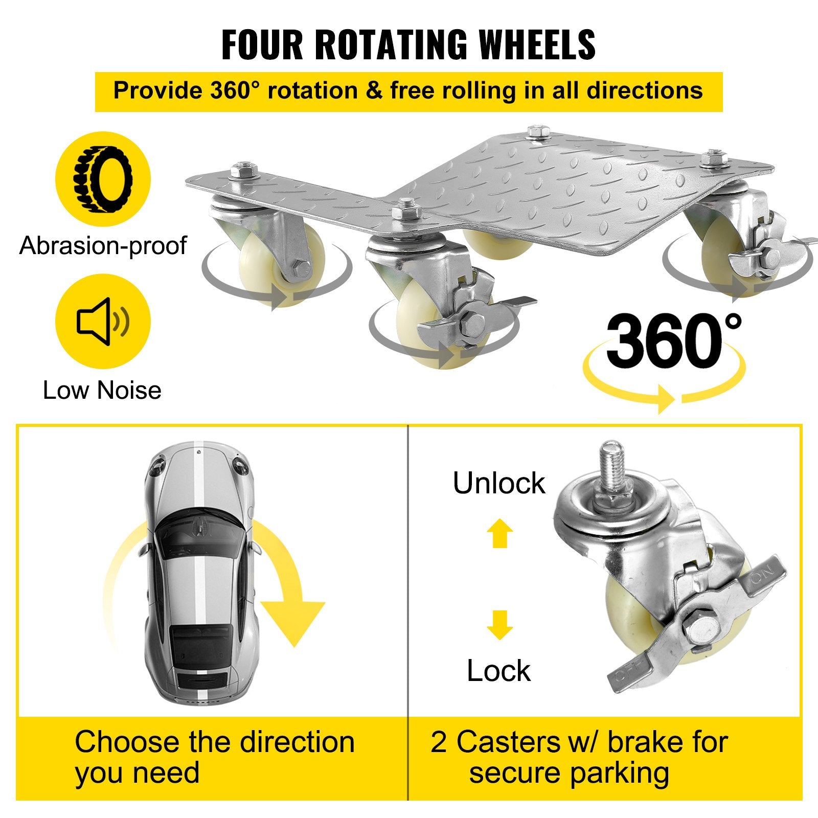 2 Pcs Tire Wheel Dollies 12"X16" Platform Size Wheel Car Dolly 3" Caster Wheel Dolly for Vehicle Car Auto V952-TAD3503LTYWQ00001V0