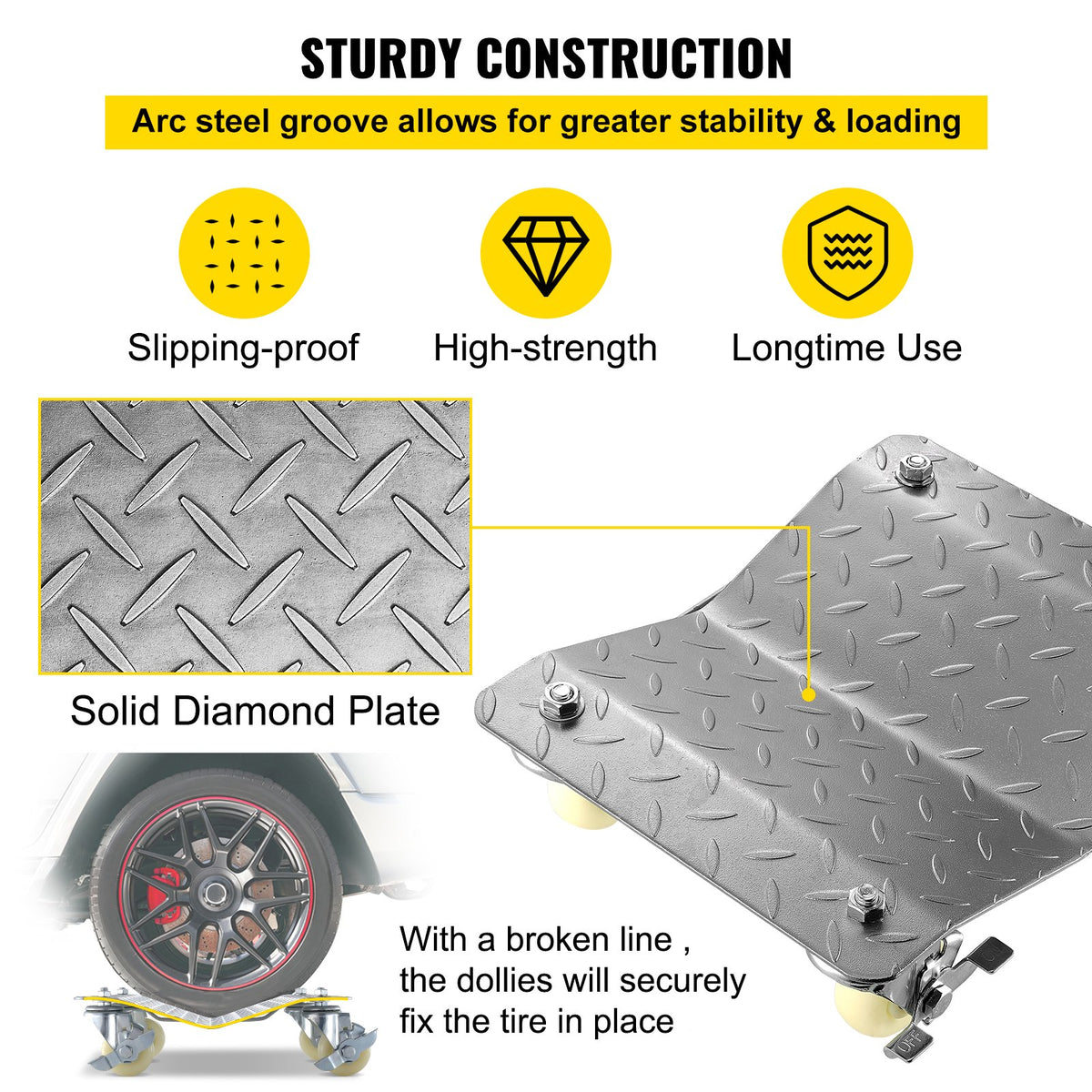 2 Pcs Tire Wheel Dollies 12"X16" Platform Size Wheel Car Dolly 3" Caster Wheel Dolly for Vehicle Car Auto V952-TAD3503LTYWQ00001V0