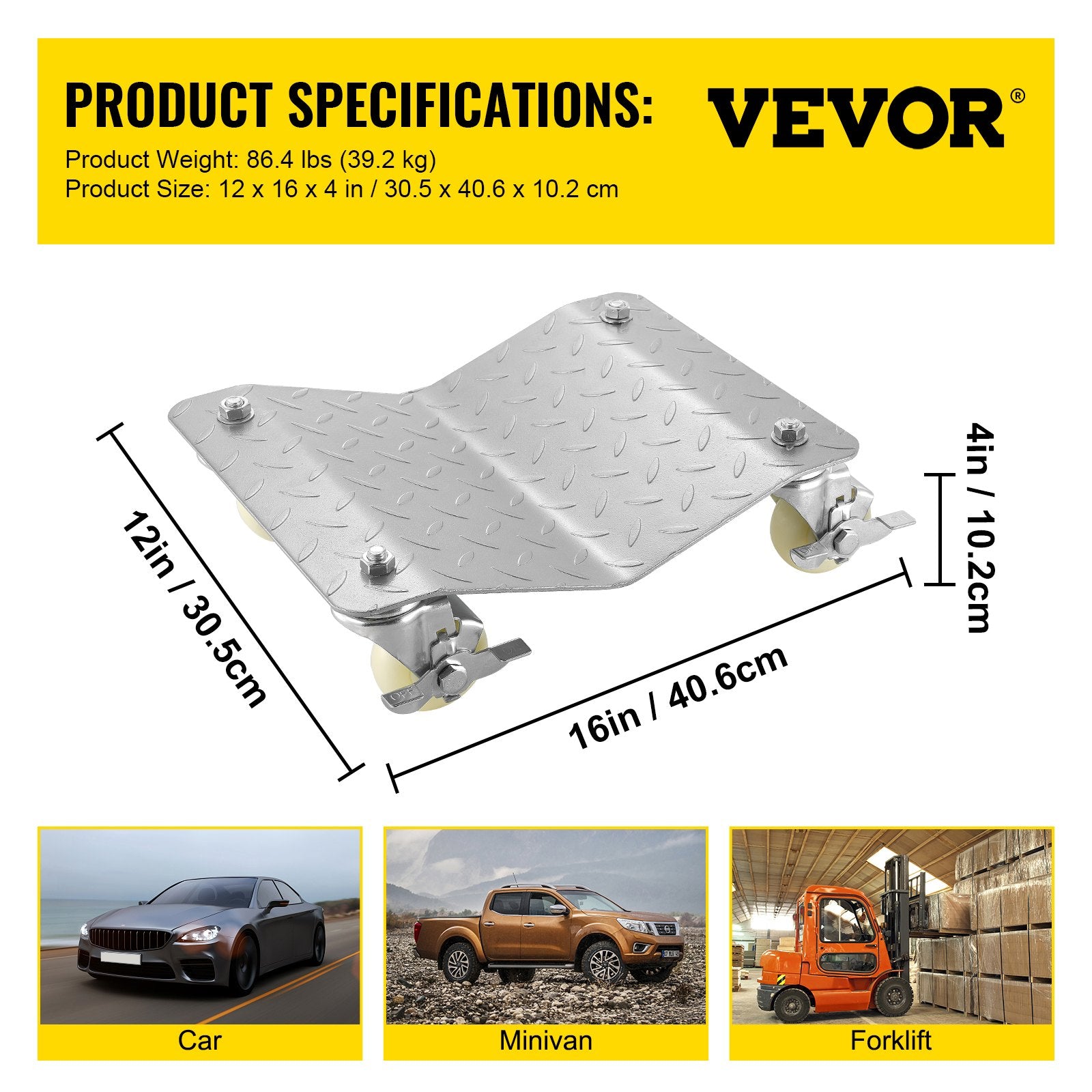 2 Pcs Tire Wheel Dollies 12"X16" Platform Size Wheel Car Dolly 3" Caster Wheel Dolly for Vehicle Car Auto V952-TAD3503LTYWQ00001V0