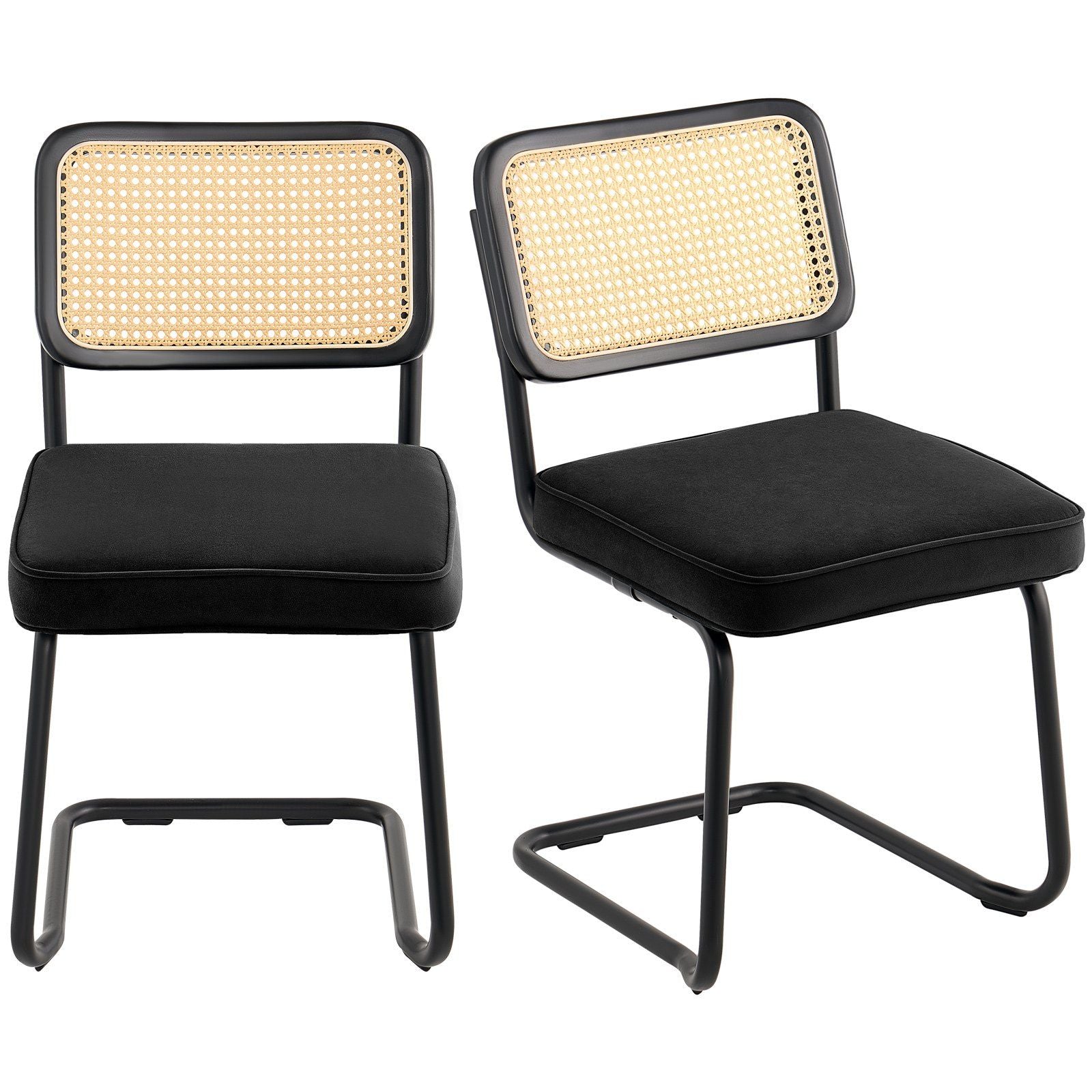 Rattan Chairs, Set of 2, Mid Century Modern Dining Chair, Upholstered Velvet Accent Chair with Rattan Back, V952-TBYCYTERHS20VLE0IV0