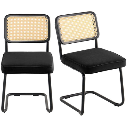 Rattan Chairs, Set of 2, Mid Century Modern Dining Chair, Upholstered Velvet Accent Chair with Rattan Back, V952-TBYCYTERHS20VLE0IV0