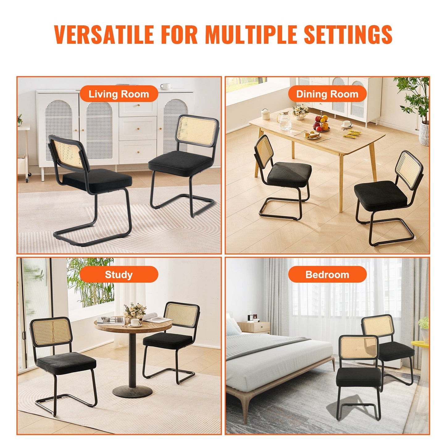 Rattan Chairs, Set of 2, Mid Century Modern Dining Chair, Upholstered Velvet Accent Chair with Rattan Back, V952-TBYCYTERHS20VLE0IV0