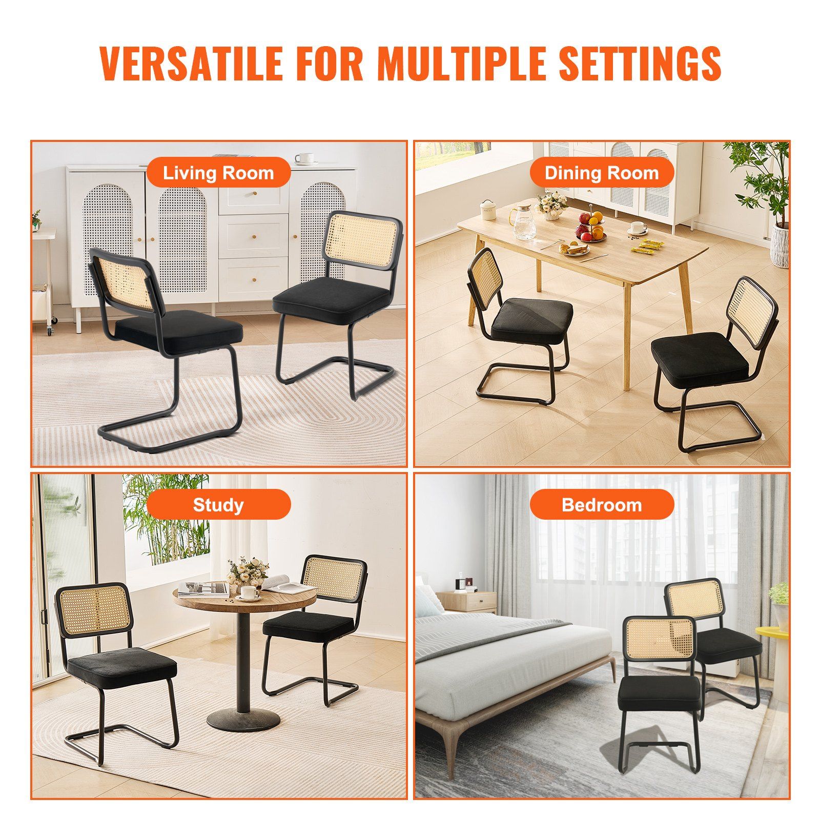 Rattan Chairs, Set of 2, Mid Century Modern Dining Chair, Upholstered Velvet Accent Chair with Rattan Back, V952-TBYCYTERHS20VLE0IV0