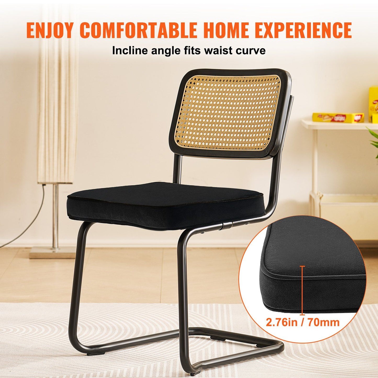 Rattan Chairs, Set of 2, Mid Century Modern Dining Chair, Upholstered Velvet Accent Chair with Rattan Back, V952-TBYCYTERHS20VLE0IV0