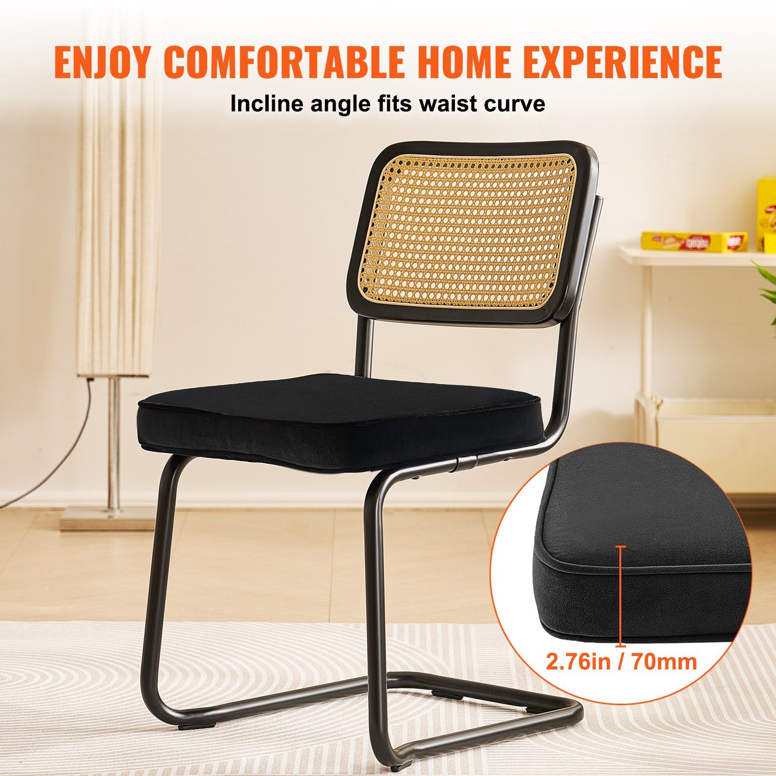 Rattan Chairs, Set of 2, Mid Century Modern Dining Chair, Upholstered Velvet Accent Chair with Rattan Back, V952-TBYCYTERHS20VLE0IV0