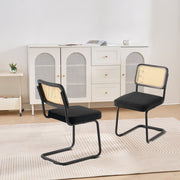 Rattan Chairs, Set of 2, Mid Century Modern Dining Chair, Upholstered Velvet Accent Chair with Rattan Back, V952-TBYCYTERHS20VLE0IV0