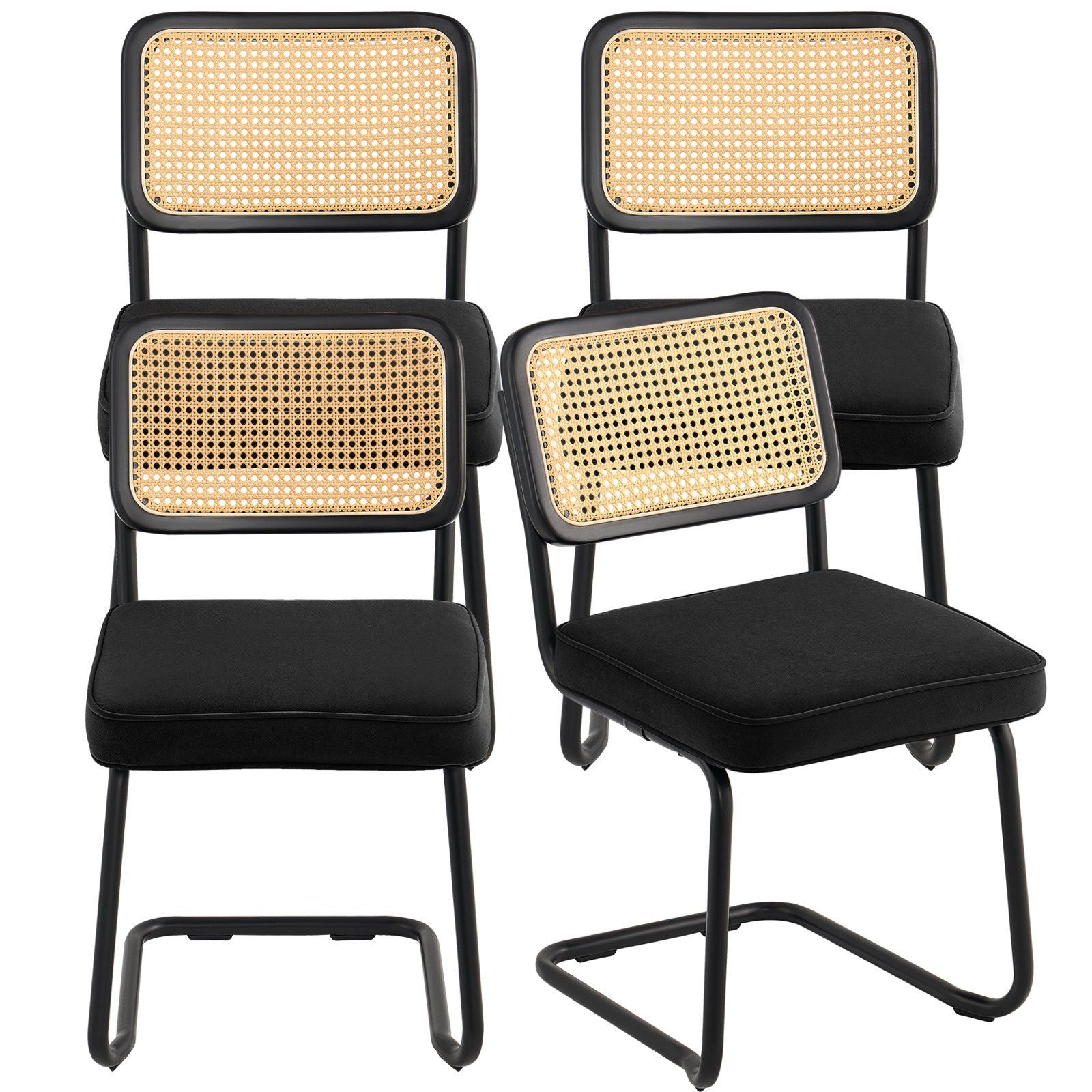 Rattan Chairs, Set of 4, Mid Century Modern Dining Chair, Upholstered Velvet Accent Chair with Rattan Back, V952-TBYCYTERHS40ZKRPTV0