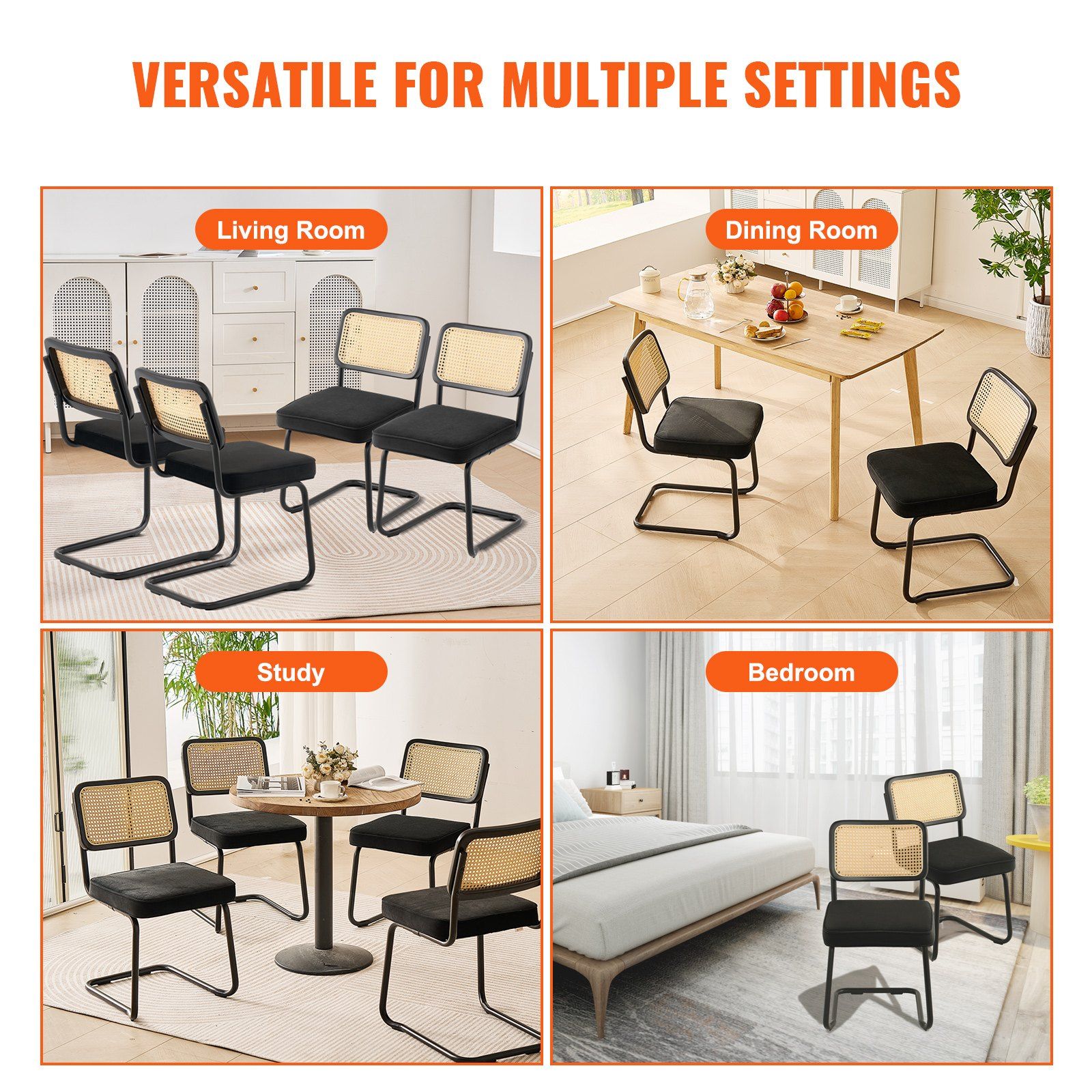 Rattan Chairs, Set of 4, Mid Century Modern Dining Chair, Upholstered Velvet Accent Chair with Rattan Back, V952-TBYCYTERHS40ZKRPTV0