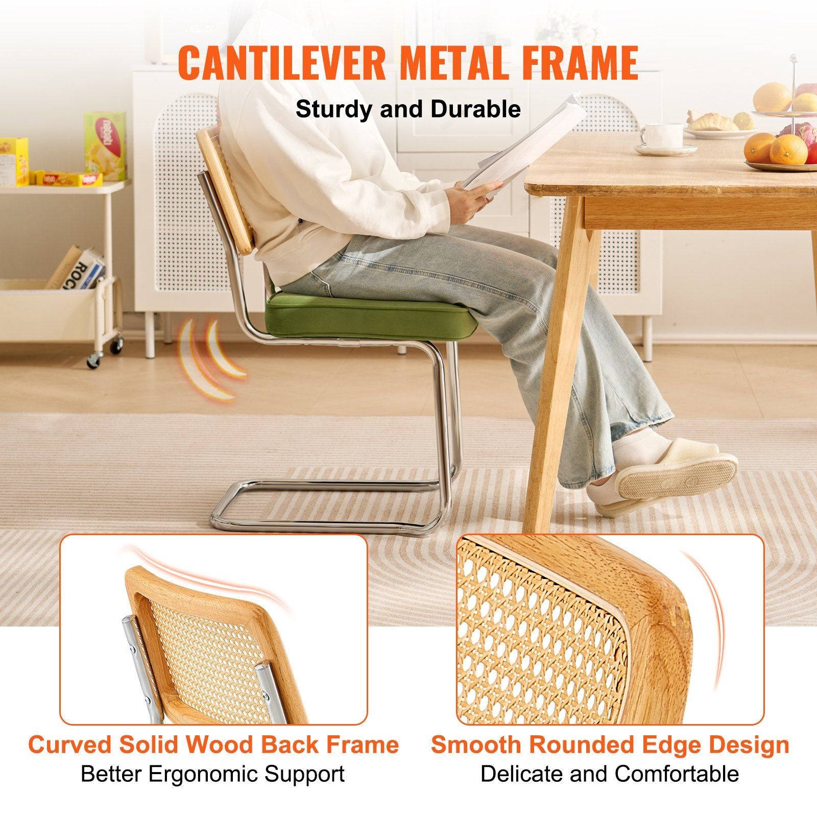 Rattan Chairs, Set of 2, Mid Century Modern Dining Chair, Upholstered Velvet Accent Chair with Rattan Back, V952-TBYCYTERLS206AHX9V0
