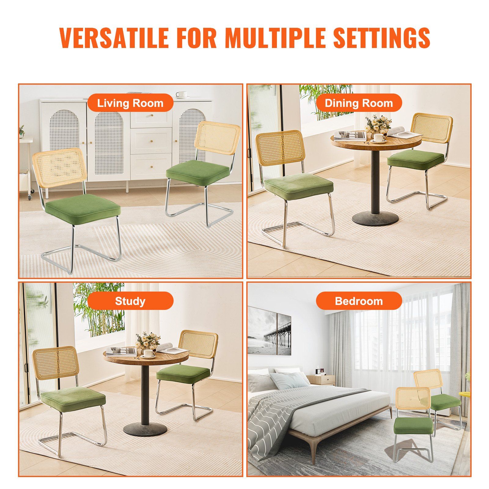 Rattan Chairs, Set of 2, Mid Century Modern Dining Chair, Upholstered Velvet Accent Chair with Rattan Back, V952-TBYCYTERLS206AHX9V0