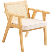 Rattan Chair, Mid Century Modern Dining Chair with Armrest, Upholstered Chair with Rattan Back, Retro Rattan V952-TBYYMS4KTYBYP9GE1V0