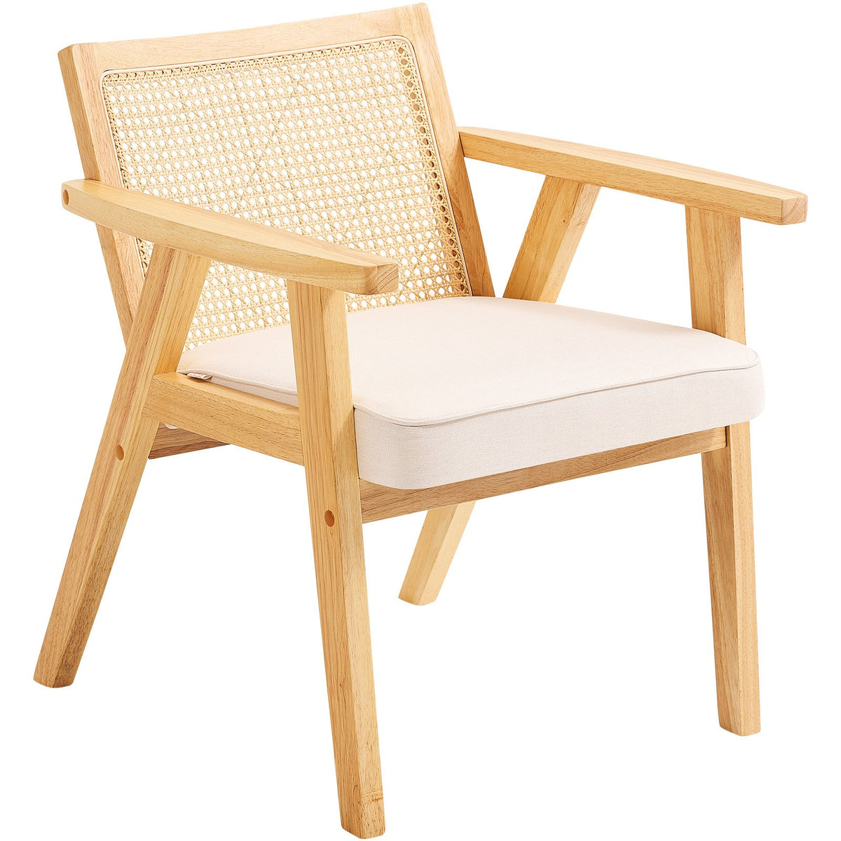 Rattan Chair, Mid Century Modern Dining Chair with Armrest, Upholstered Chair with Rattan Back, Retro Rattan V952-TBYYMS4KTYBYP9GE1V0