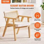 Rattan Chair, Mid Century Modern Dining Chair with Armrest, Upholstered Chair with Rattan Back, Retro Rattan V952-TBYYMS4KTYBYP9GE1V0