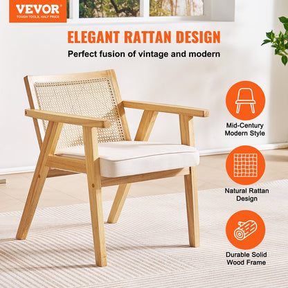 Rattan Chair, Mid Century Modern Dining Chair with Armrest, Upholstered Chair with Rattan Back, Retro Rattan V952-TBYYMS4KTYBYP9GE1V0