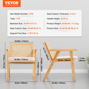 Rattan Chair, Mid Century Modern Dining Chair with Armrest, Upholstered Chair with Rattan Back, Retro Rattan V952-TBYYMS4KTYBYP9GE1V0