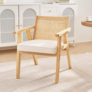Rattan Chair, Mid Century Modern Dining Chair with Armrest, Upholstered Chair with Rattan Back, Retro Rattan V952-TBYYMS4KTYBYP9GE1V0