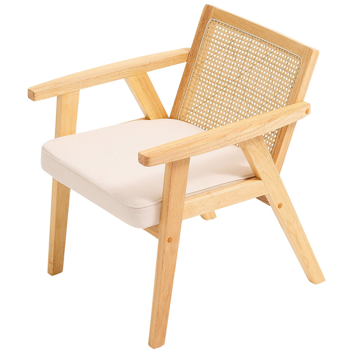 Rattan Chair, Mid Century Modern Dining Chair with Armrest, Upholstered Chair with Rattan Back, Retro Rattan V952-TBYYMS4KTYBYP9GE1V0