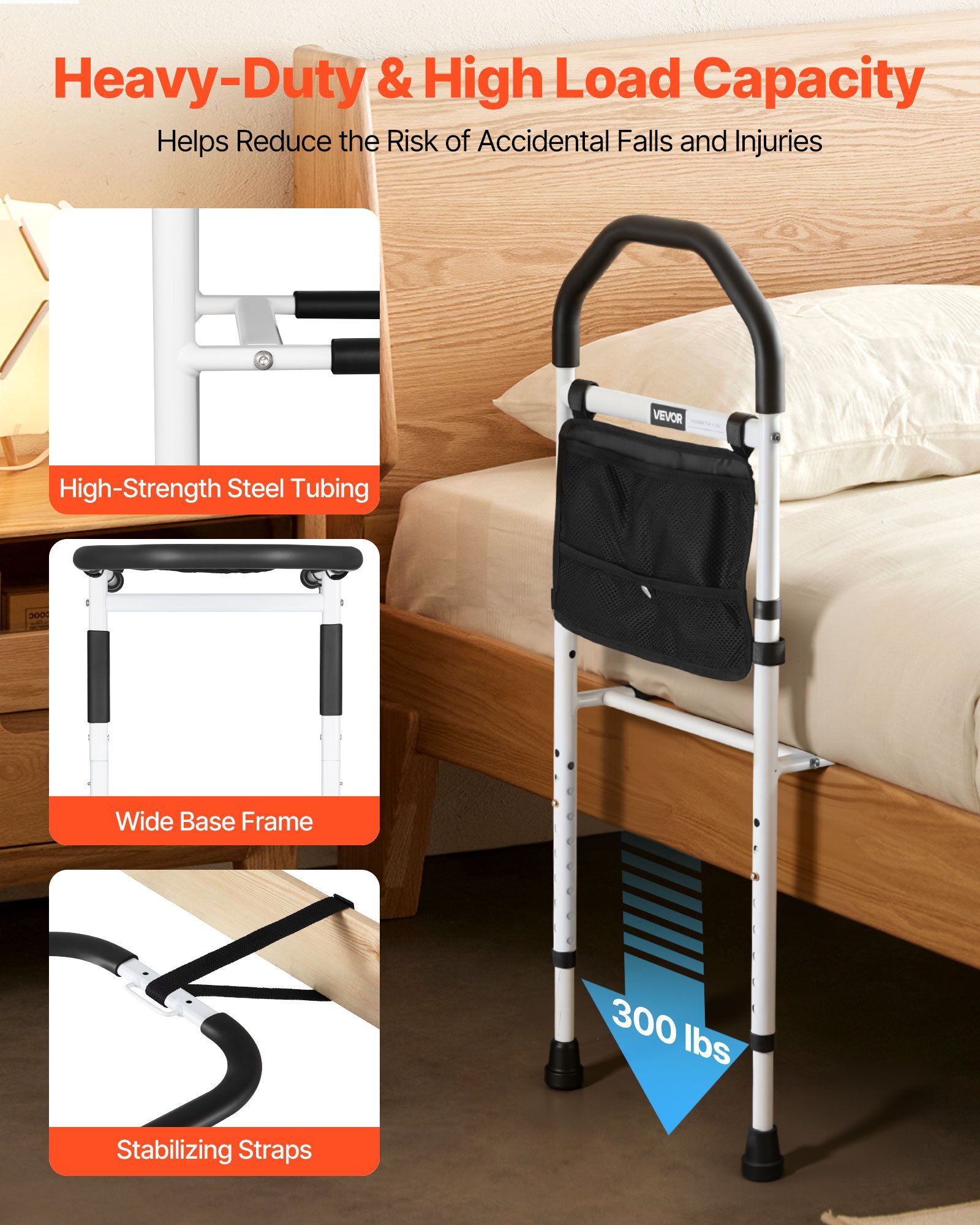 Bed Rail for Elderly, Bedside Assist Rails with Supporting Leg and PU Handrail, Adjustable Height Carbon V952-TBZCCBSTBZCBPSMCX001V0