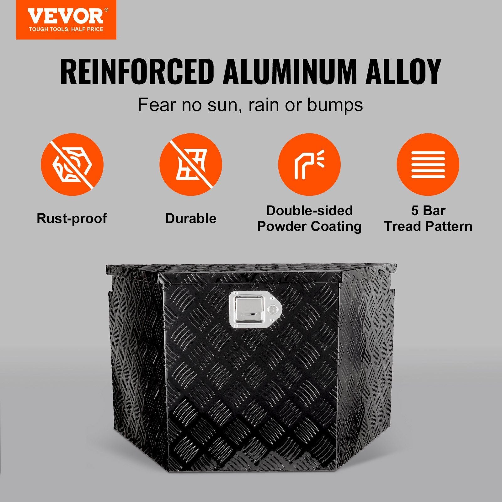 Trailer Tongue Box, Aluminum Alloy Diamond Plate Tongue Box Tool Chest, Heavy Duty Trailer Box Storage with V952-TC3916512INCHDMIJV0