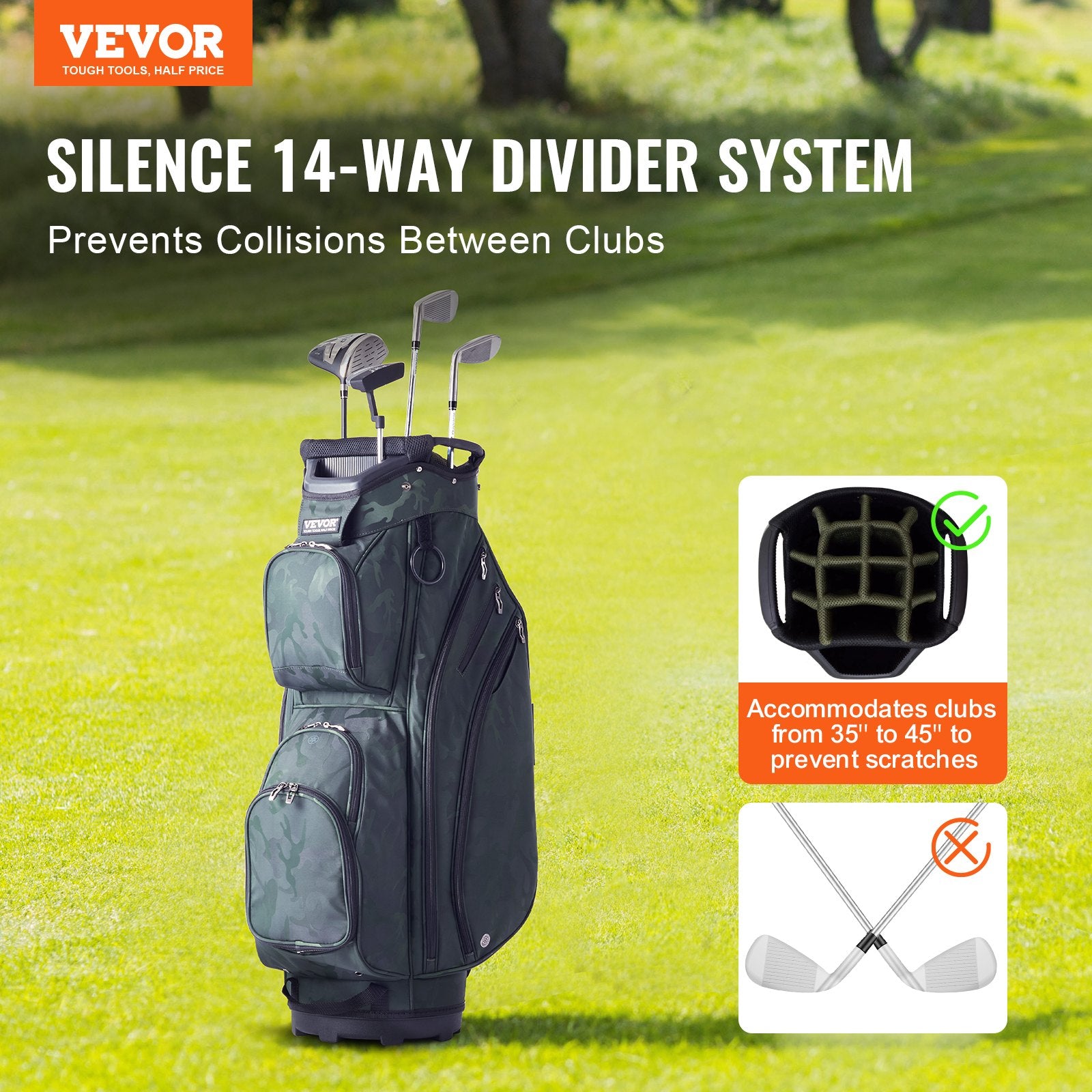 Golf Cart Bag with 14 Way Organizer Divider Top, 36" 11 Pockets Premium Nylon Cart Bag, Durable Golf Bags V952-TCB35YC10GJLC4OLOV0