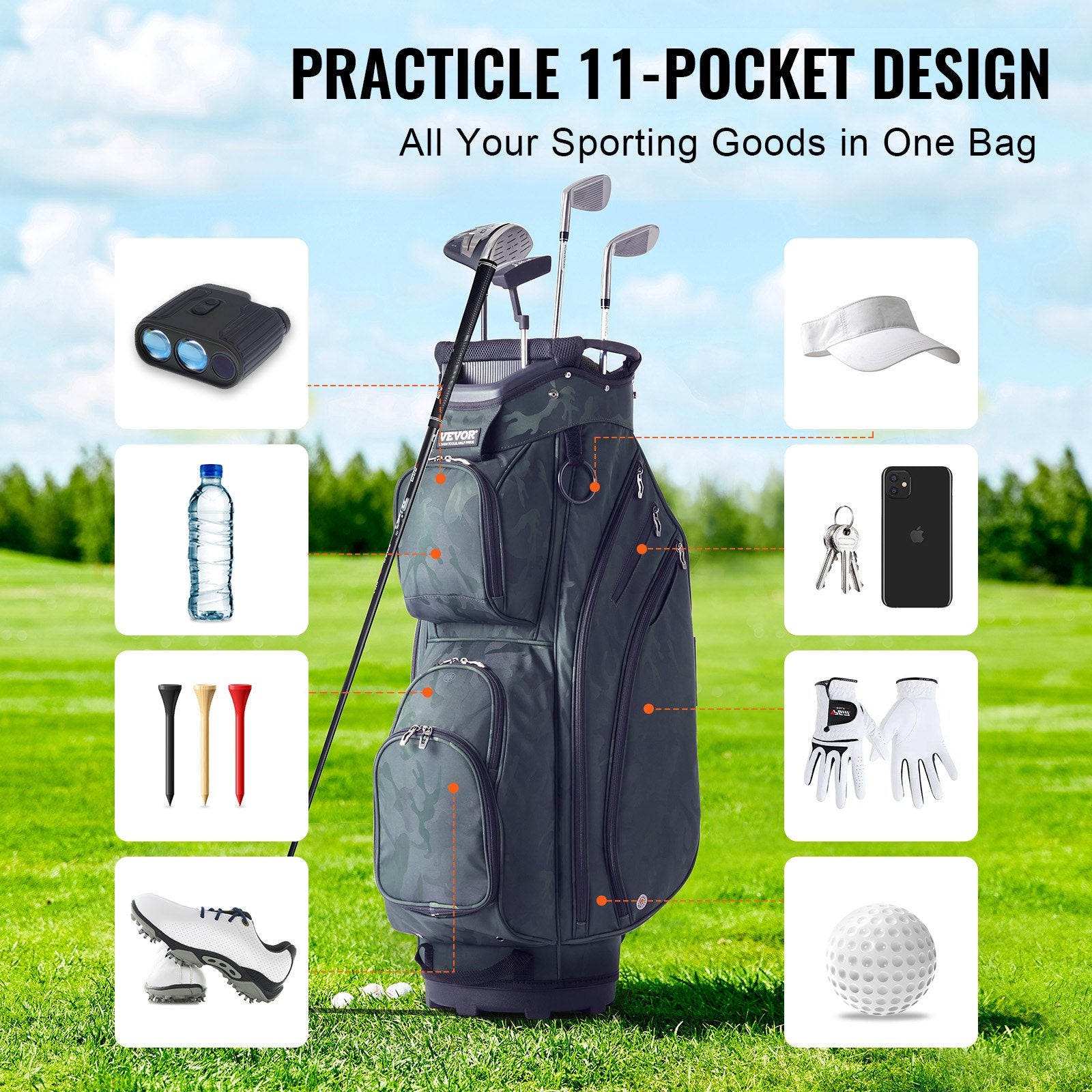 Golf Cart Bag with 14 Way Organizer Divider Top, 36" 11 Pockets Premium Nylon Cart Bag, Durable Golf Bags V952-TCB35YC10GJLC4OLOV0