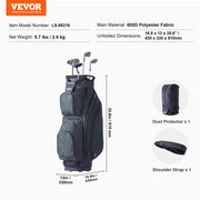 Golf Cart Bag with 14 Way Organizer Divider Top, 36" 11 Pockets Premium Nylon Cart Bag, Durable Golf Bags V952-TCB35YC10GJLC4OLOV0