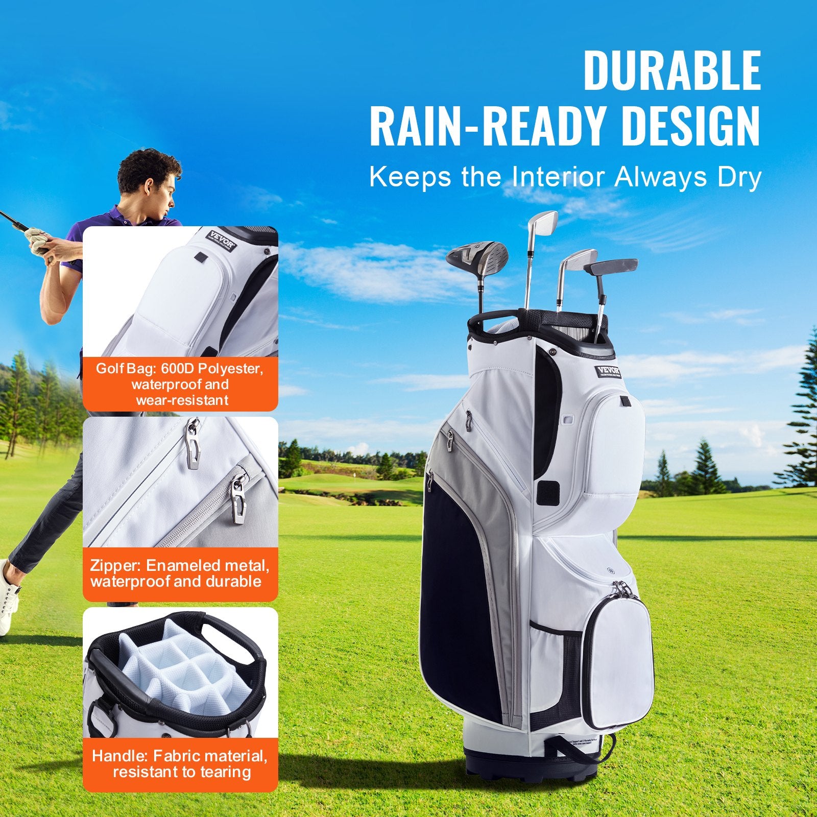 Golf Cart Bag with 14 Way Organizer Divider Top, 36" 13 Pockets Premium Nylon Cart Bag, Durable Golf Bags V952-TCB36YC10GBSVUEK1V0