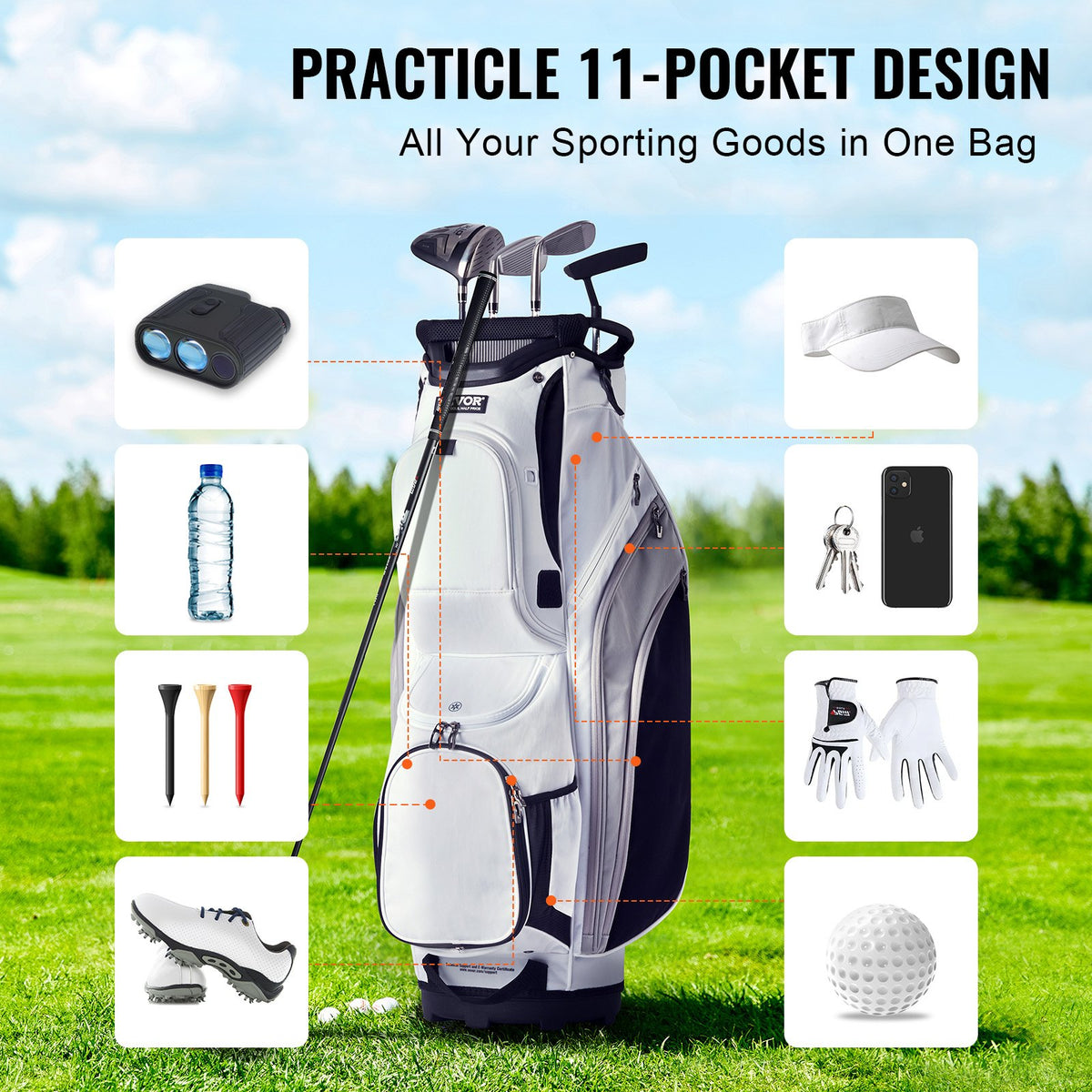 Golf Cart Bag with 14 Way Organizer Divider Top, 36" 13 Pockets Premium Nylon Cart Bag, Durable Golf Bags V952-TCB36YC10GBSVUEK1V0