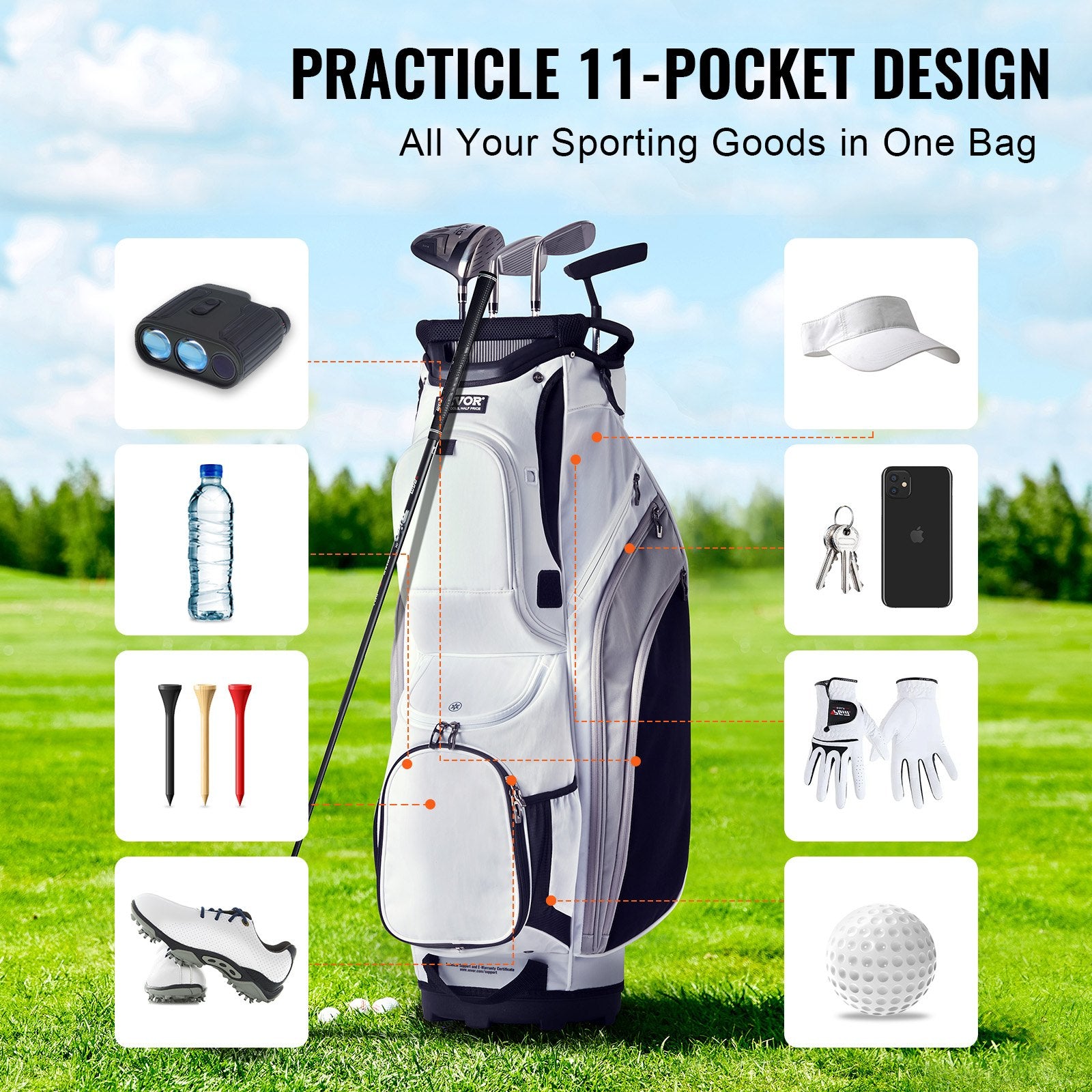 Golf Cart Bag with 14 Way Organizer Divider Top, 36" 13 Pockets Premium Nylon Cart Bag, Durable Golf Bags V952-TCB36YC10GBSVUEK1V0